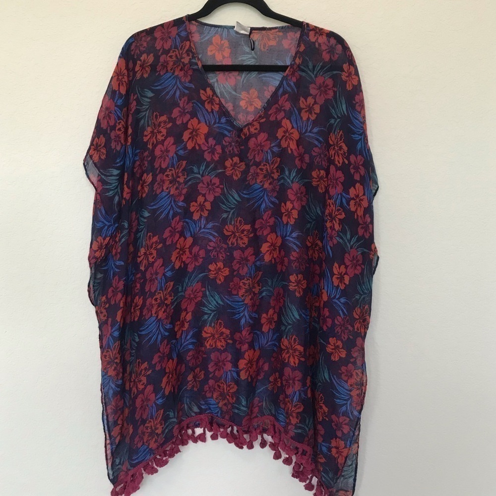 Hawaiian Print Sheer Swim Suit Cover Up
